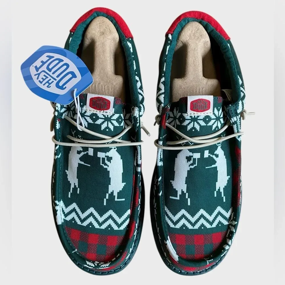 NWB Hey Dude Men's Wally Holiday Cheers Slip-On Shoes 9 Green/Multi Comfy Preppy
